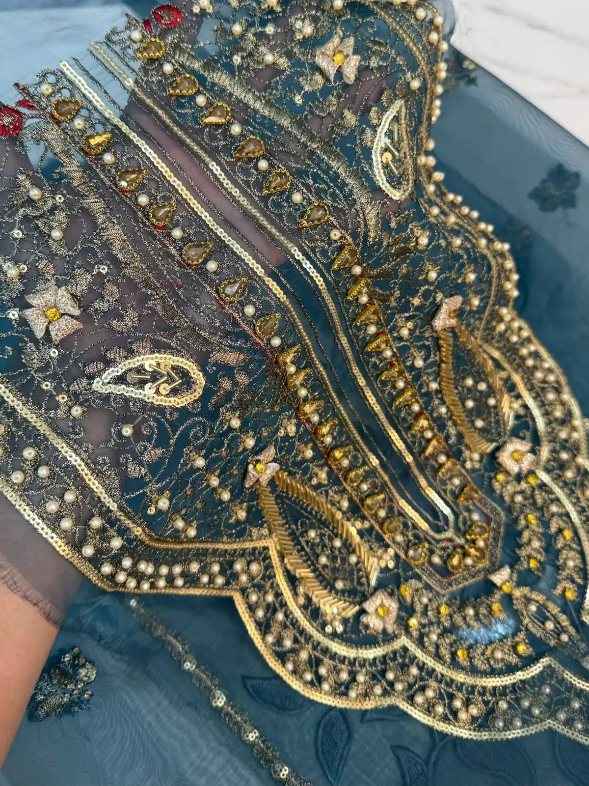 4PC ORGANZA ZINC FANCY SUIT FULLY HANDMADE WORK