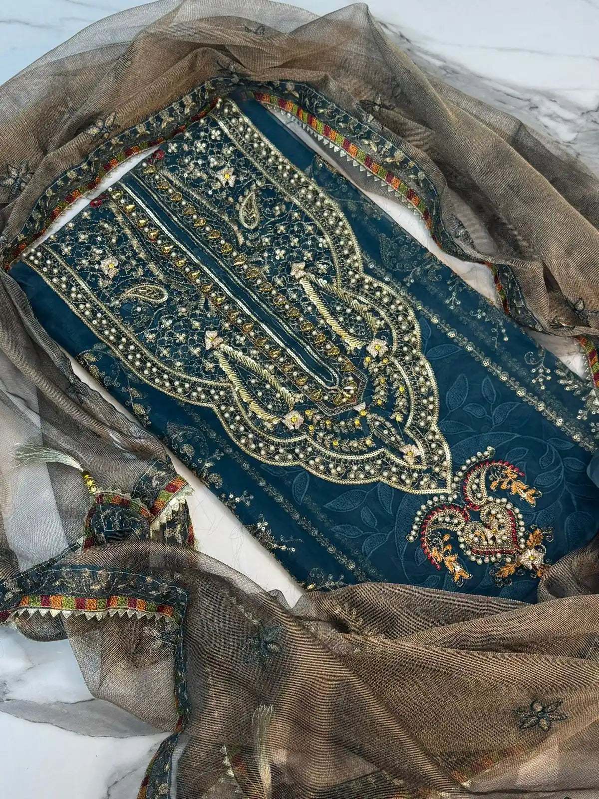 4PC ORGANZA ZINC FANCY SUIT FULLY HANDMADE WORK