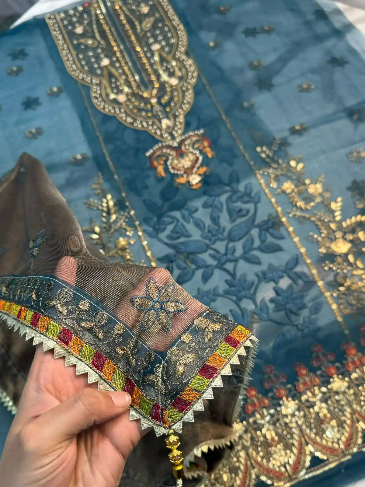 4PC ORGANZA ZINC FANCY SUIT FULLY HANDMADE WORK