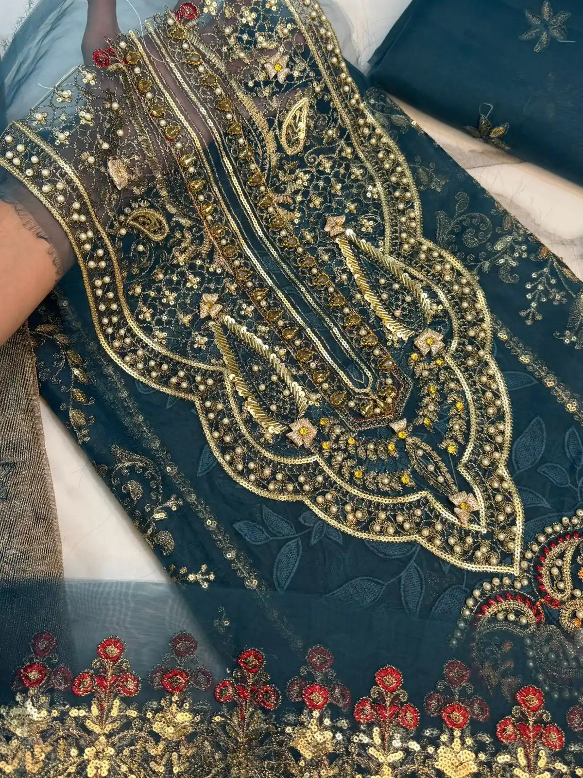 4PC ORGANZA ZINC FANCY SUIT FULLY HANDMADE WORK