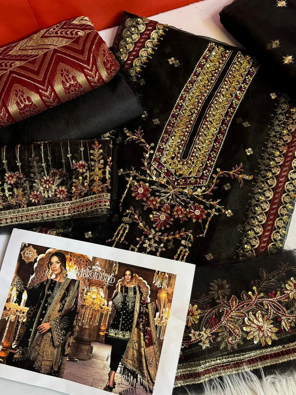 4PC BLACK FANCY HEAVY EMBROIDERY WORK PREMIUM STUFF