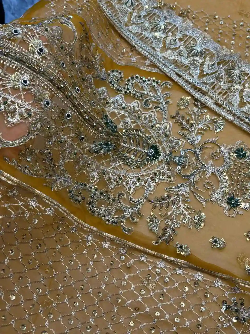 4PC MUSTARD FANCY HEAVY EMBROIDERY WORK PREMIUM STUFF