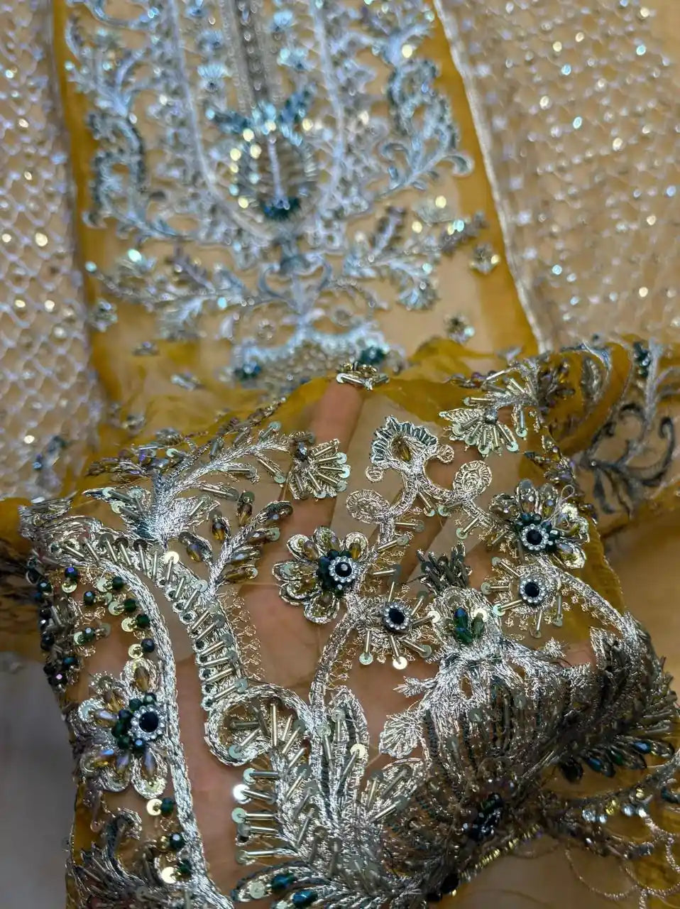 4PC MUSTARD FANCY HEAVY EMBROIDERY WORK PREMIUM STUFF