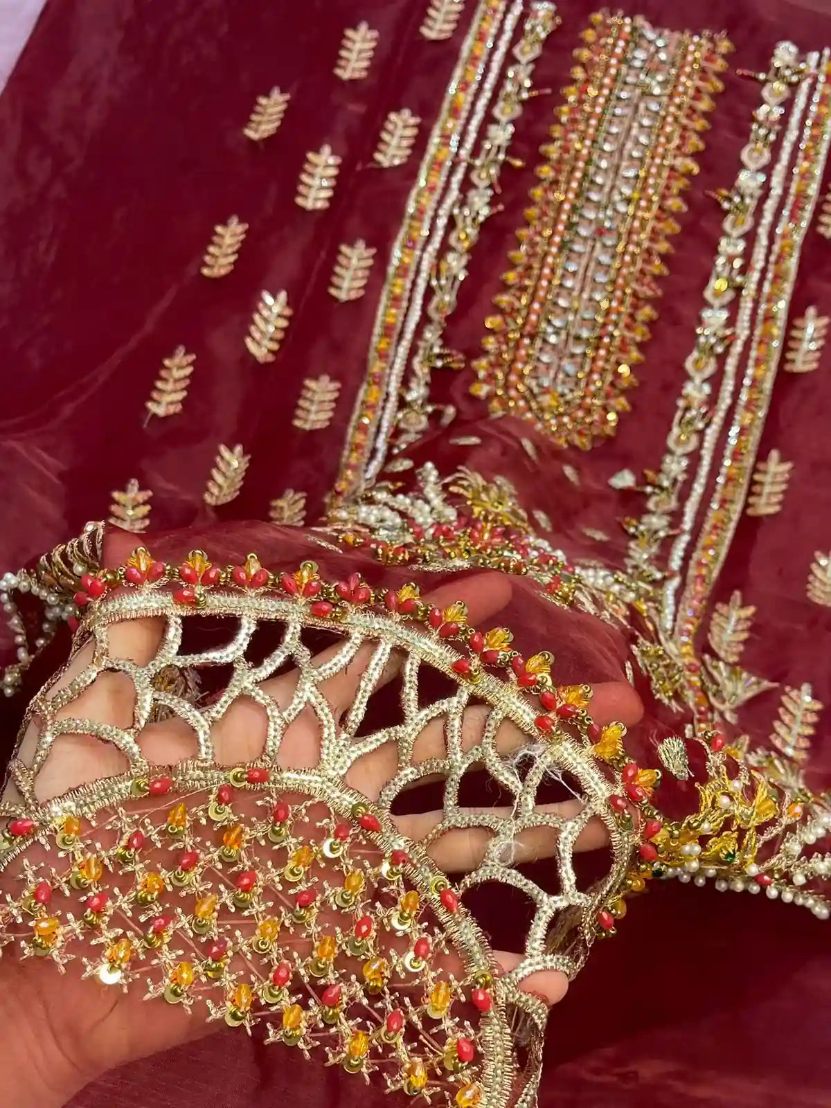 4PC MEHROON BRANDED FANCY SUIT FULLY EMBROIDERED WORK