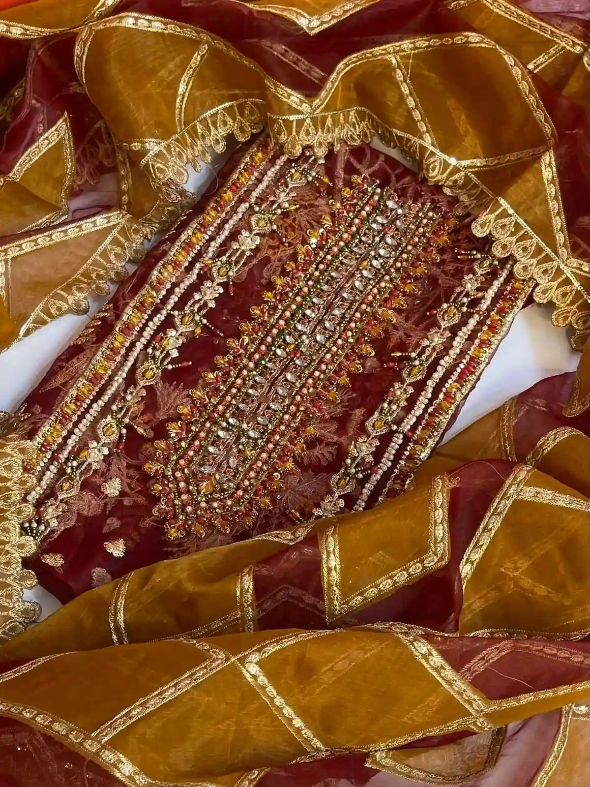 4PC MEHROON BRANDED FANCY SUIT FULLY EMBROIDERED WORK