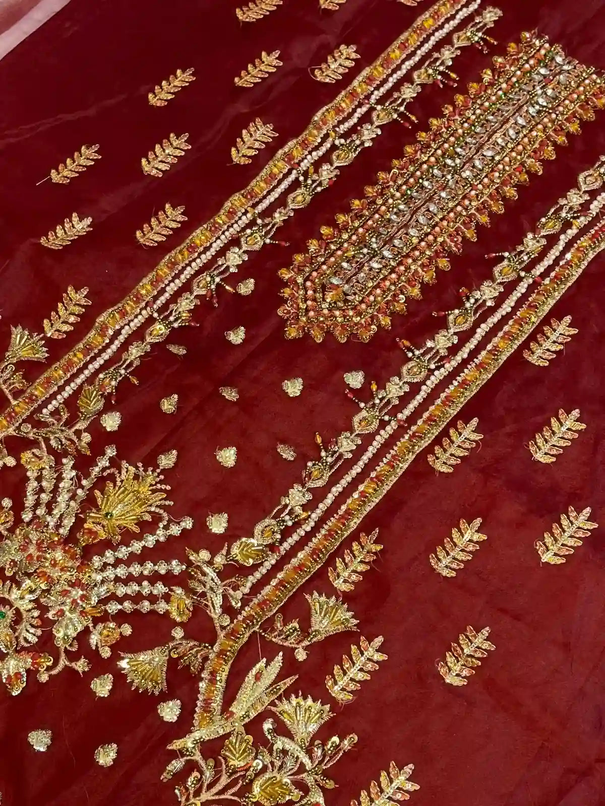 4PC MEHROON BRANDED FANCY SUIT FULLY EMBROIDERED WORK