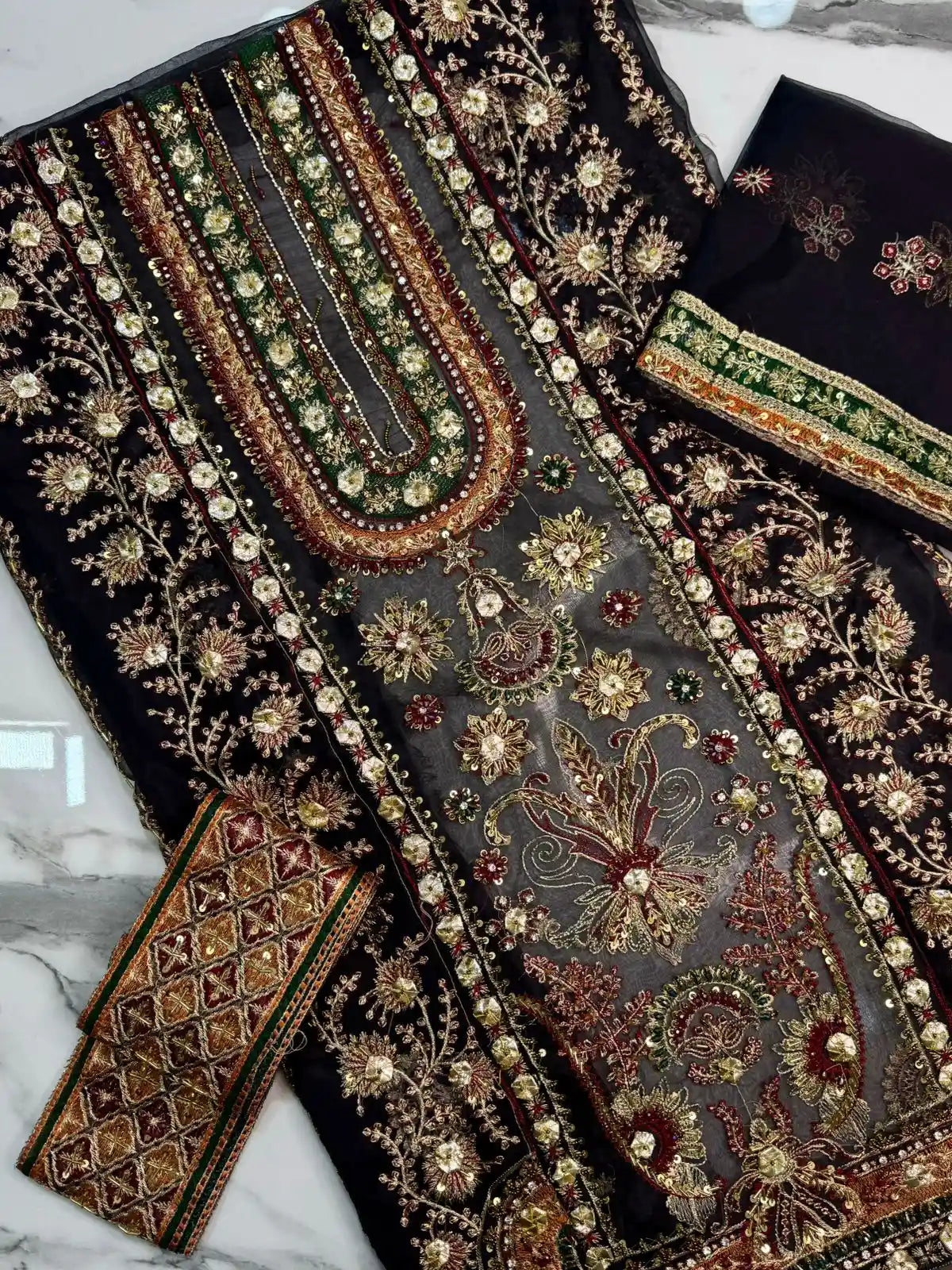 4PC BLACK BRANDED FANCY SUIT FULLY EMBROIDERED WORK