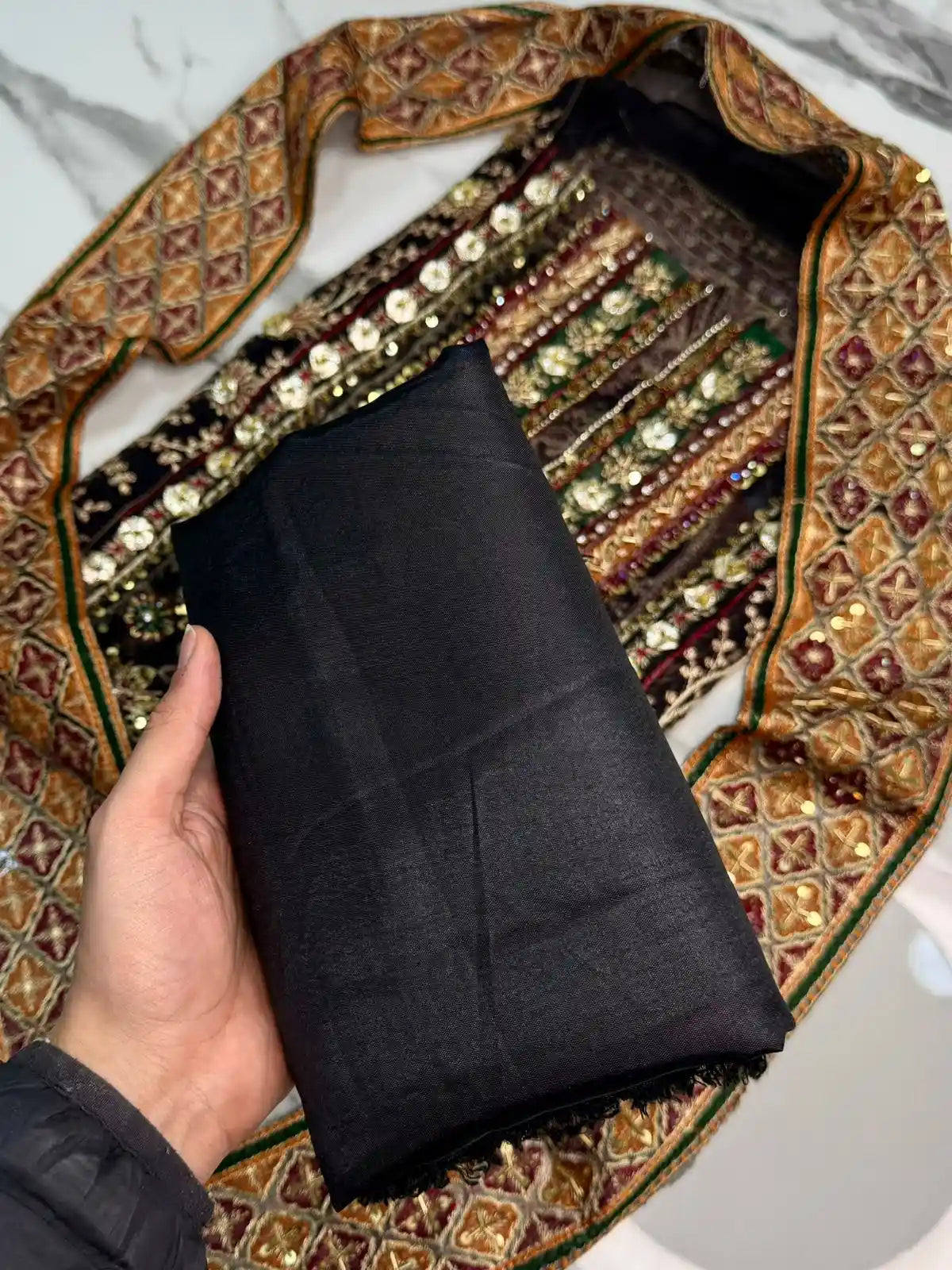 4PC BLACK BRANDED FANCY SUIT FULLY EMBROIDERED WORK