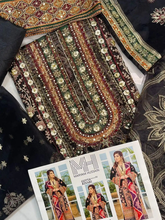 4PC BLACK BRANDED FANCY SUIT FULLY EMBROIDERED WORK