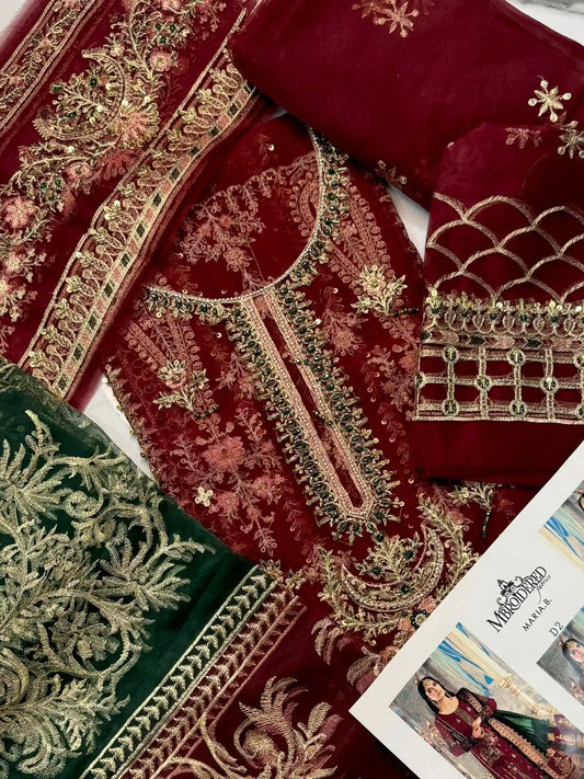 4PC MEHROON FANCY HEAVY EMBROIDERY WORK