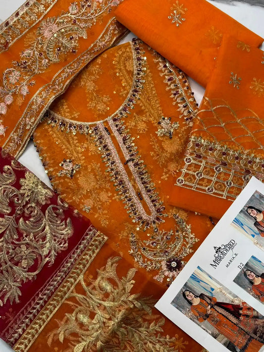 4PC ORANGE FANCY HEAVY EMBROIDERY WORK