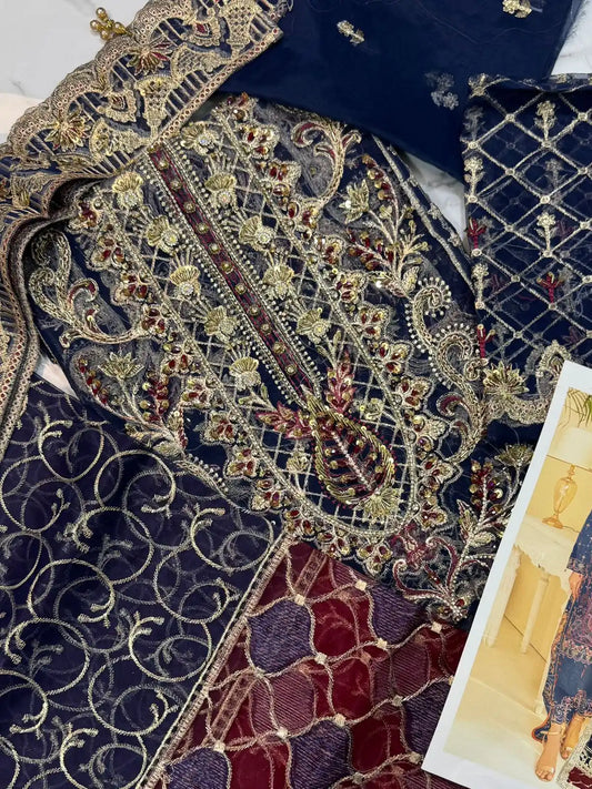 4PC BLUE FANCY HEAVY EMBROIDERY WORK