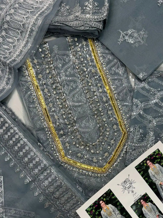 4PC GREY FANCY HEAVY EMBROIDERY WORK