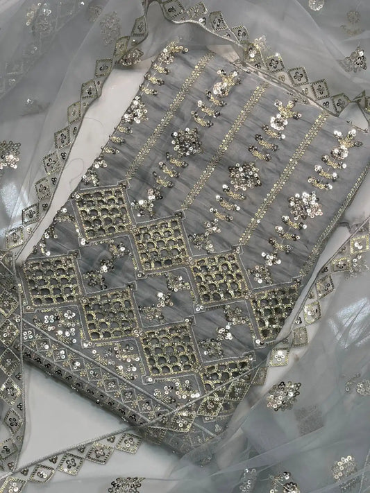 4PC SHEESHA SILK FANCY SUIT HEAVY EMBROIDERY WORK