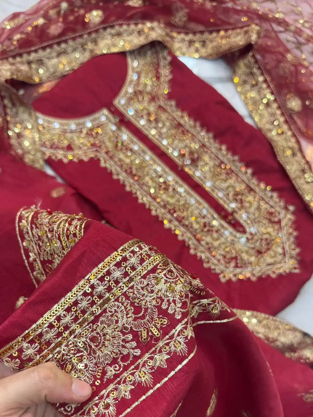 4PC RAW SILK FANCY SUIT FULLY EMBROIDERED WORK