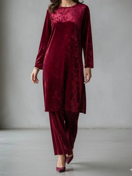 2PC RED PREMIUM VELVET SUIT