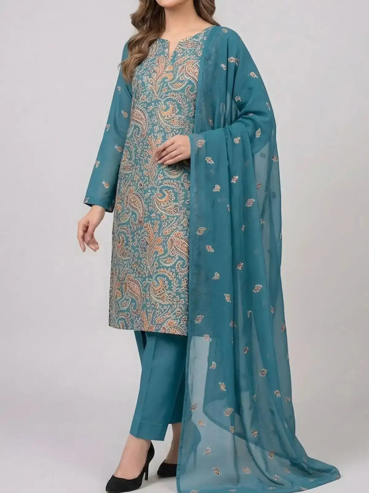 3PC PURE. LAWN .HEAVY EMBROIDERED