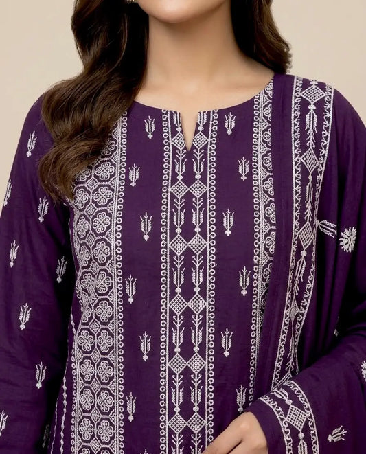 3PC PURE DHANAK ELEGANCE EMBROIDERED