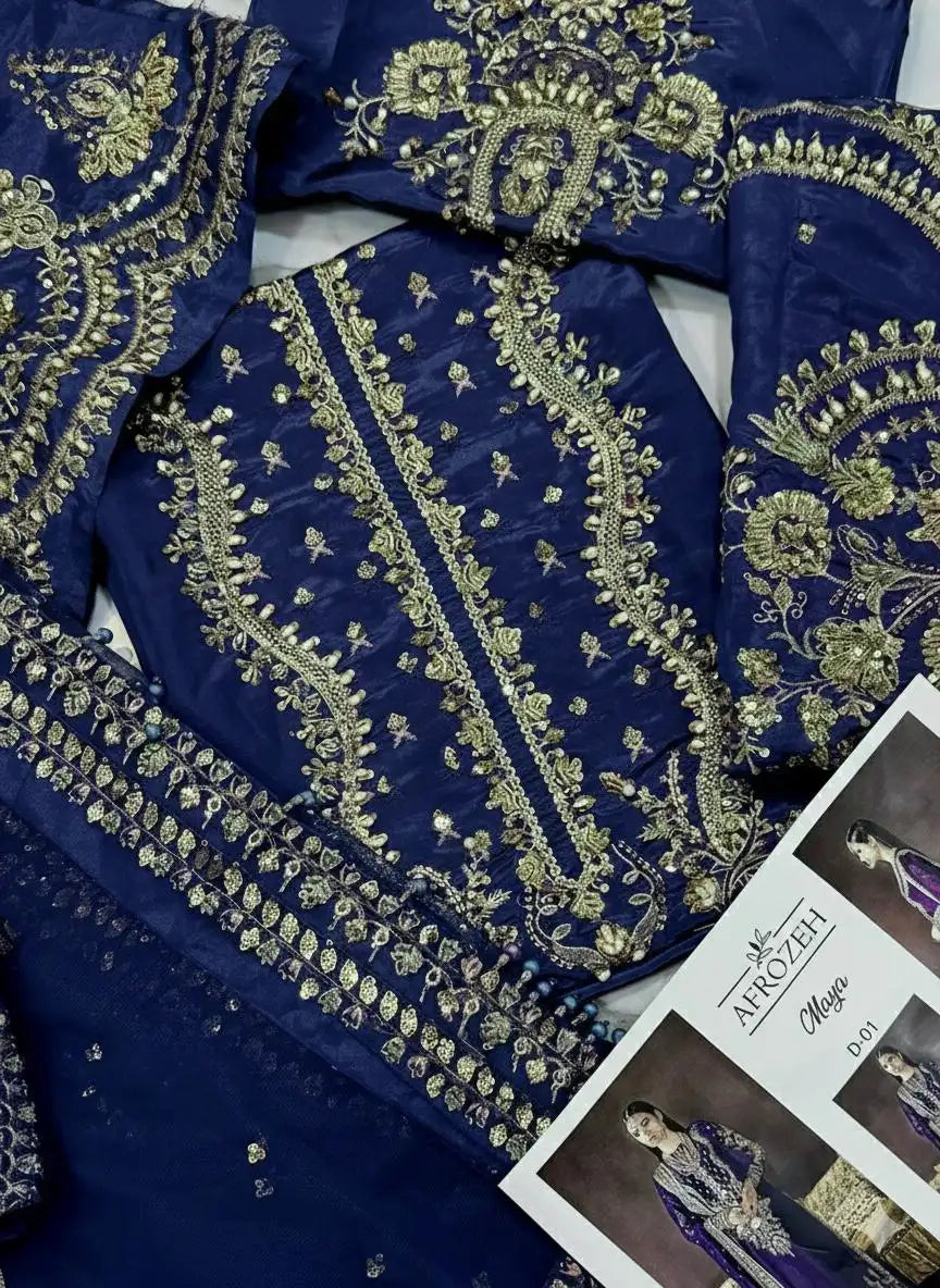 4PC RAW SILK FANCY SUIT FULLY EMBROIDERED WORK