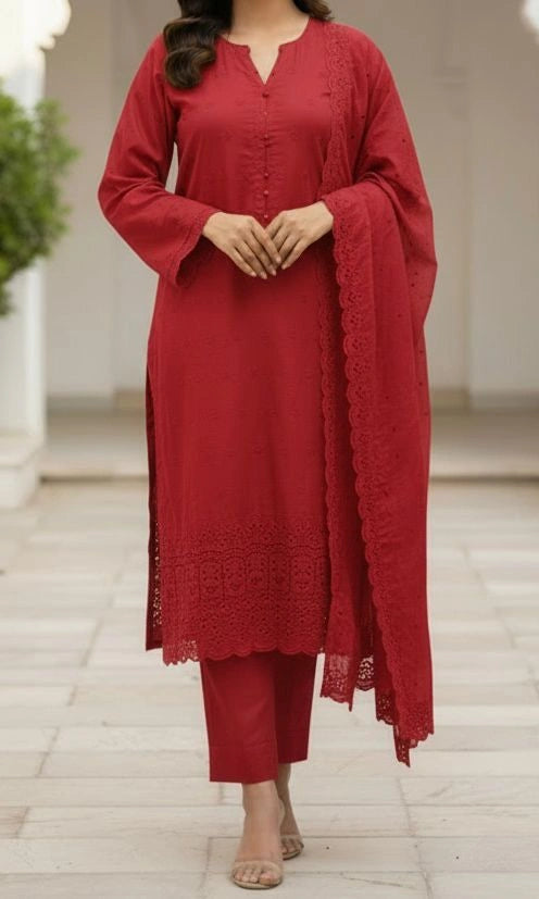 3PC PURE SLUB VISCOS BORING CHICKEN EMBROIDERED