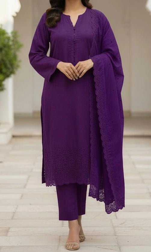 3PC PURE SLUB VISCOS BORING CHICKEN EMBROIDERED