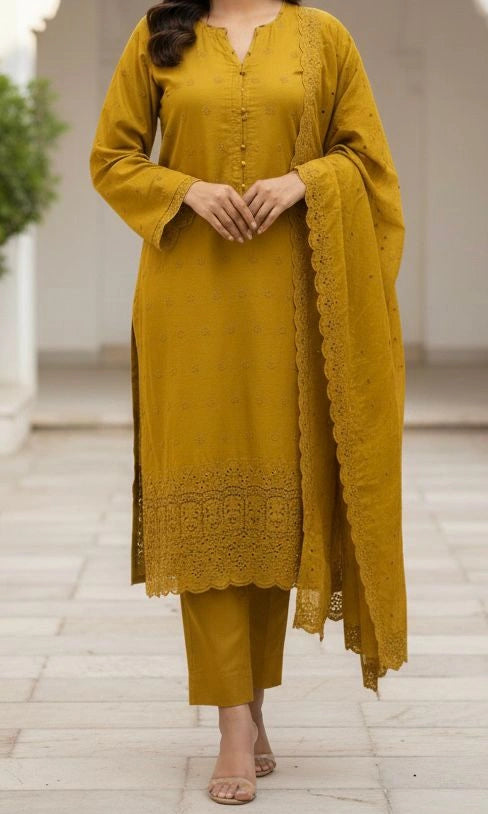 3PC PURE SLUB VISCOS BORING CHICKEN EMBROIDERED