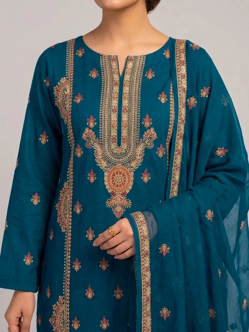 3PC PURE. LAWN HEAVY EMBROIDERED