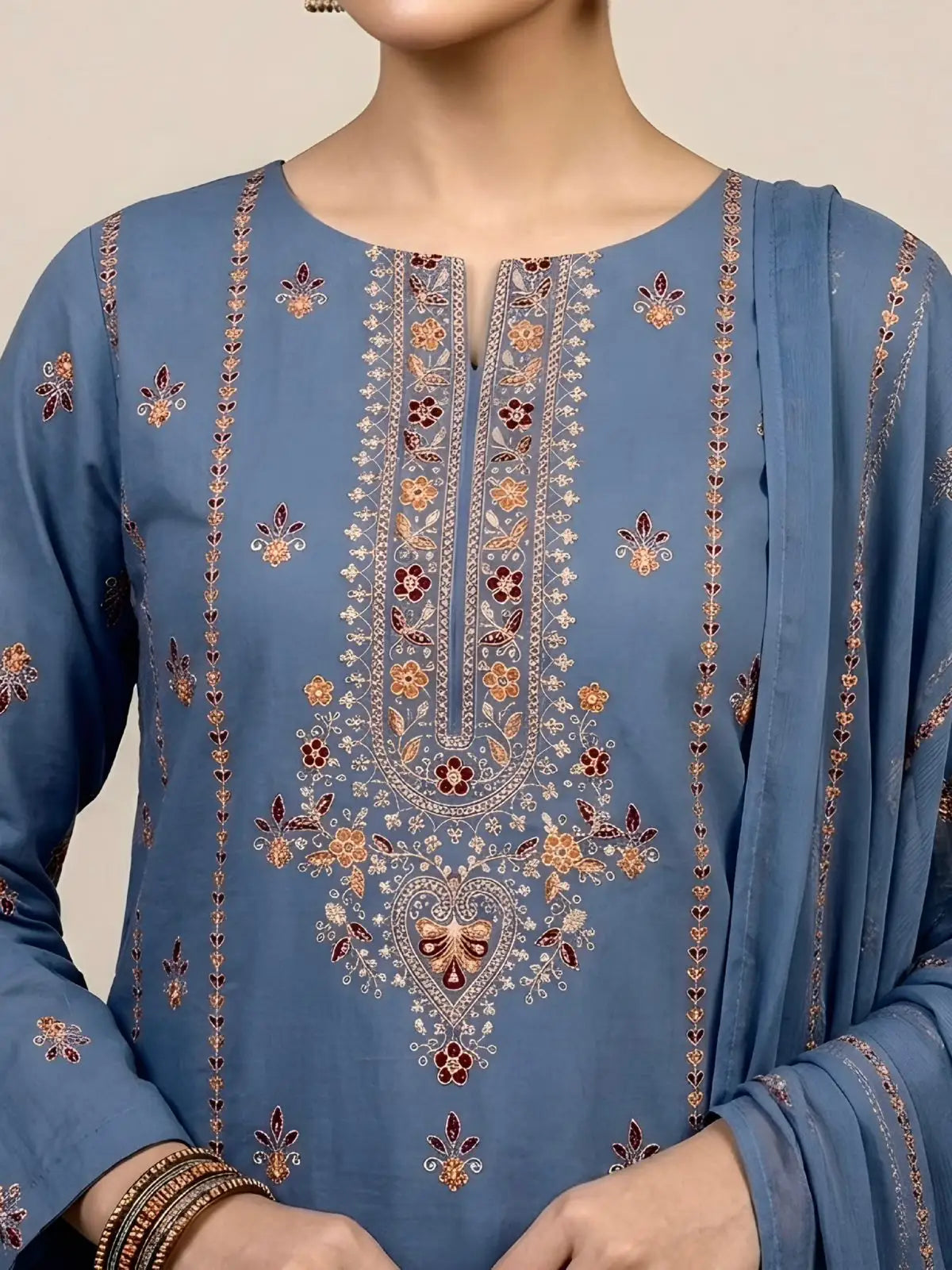 3PC PURE LAWN HEAVY. EMBROIDERED