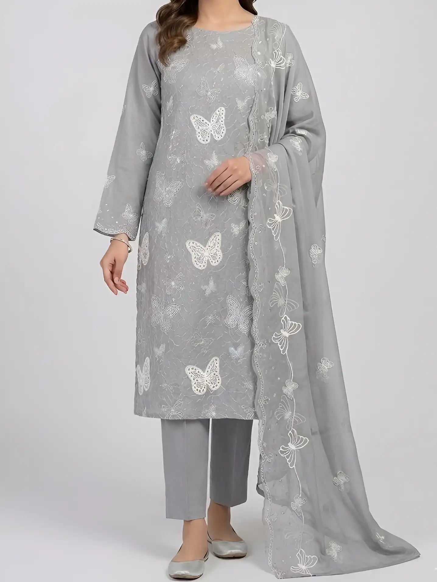 3PC PURE. LAWN .HEAVY EMBROIDERED