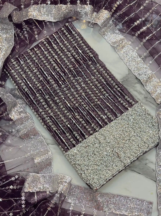 4PC NET FANCY SUIT HEAVY EMBROIDERY WORK