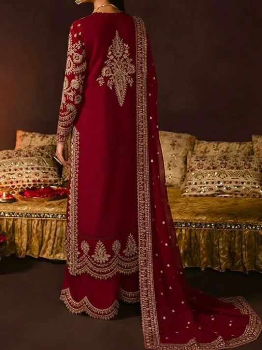 4PC RAW SILK FANCY SUIT FULLY EMBROIDERED WORK