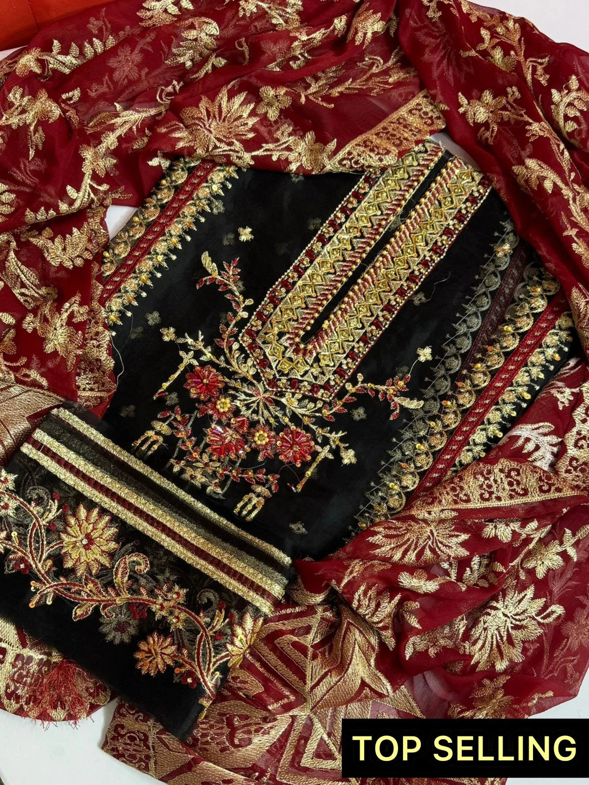 4PC BLACK FANCY HEAVY EMBROIDERY WORK PREMIUM STUFF