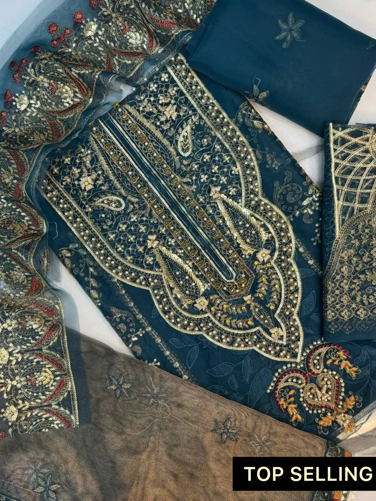 4PC ORGANZA ZINC FANCY SUIT FULLY HANDMADE WORK