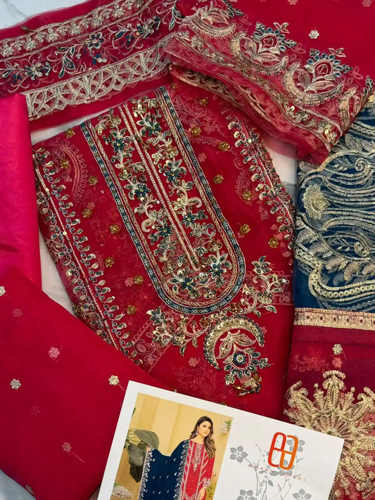 4PC PINK BRANDED FANCY SUIT FULLY EMBROIDERED WORK