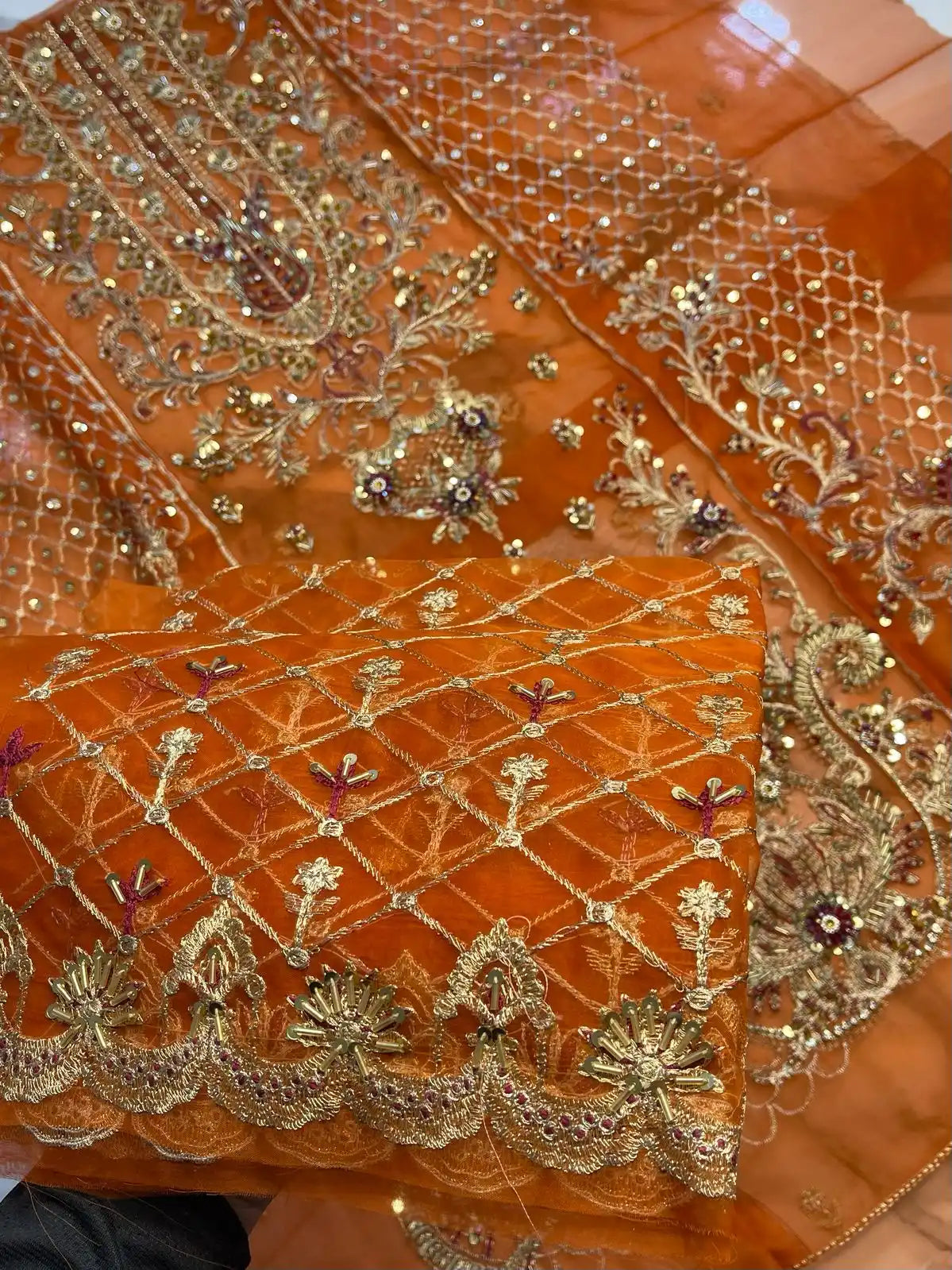 4PC ORANGE FANCY HEAVY EMBROIDERY WORK PREMIUM STUFF