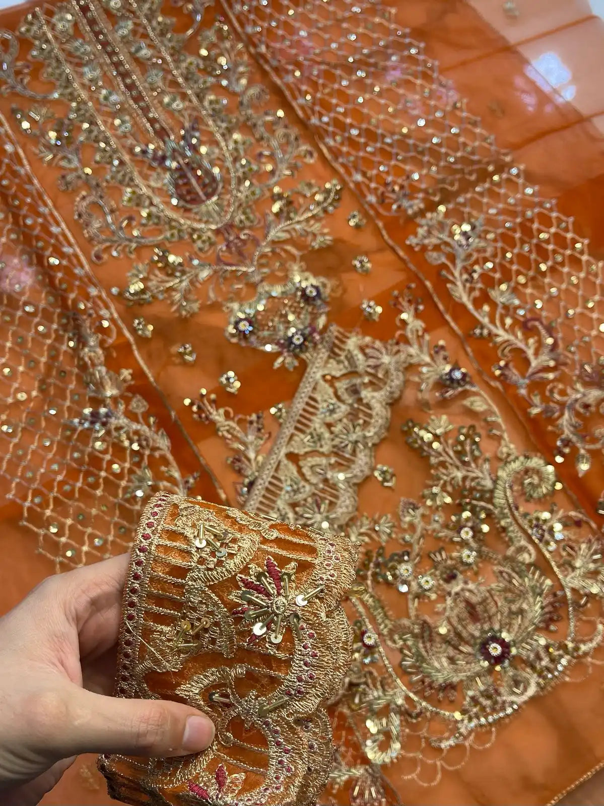 4PC ORANGE FANCY HEAVY EMBROIDERY WORK PREMIUM STUFF