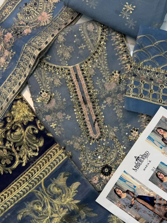 4PC GREY FANCY HEAVY EMBROIDERY WORK