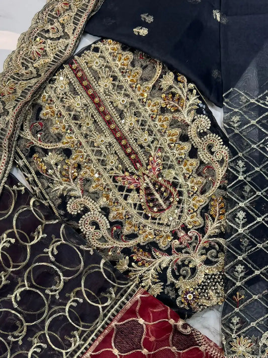 4PC BLACK FANCY HEAVY EMBROIDERY WORK