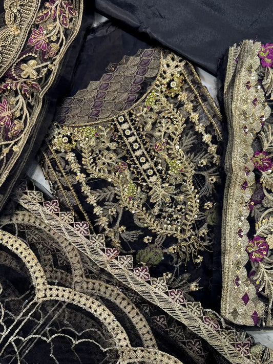 4PC BLACK FANCY HEAVY EMBROIDERY WORK