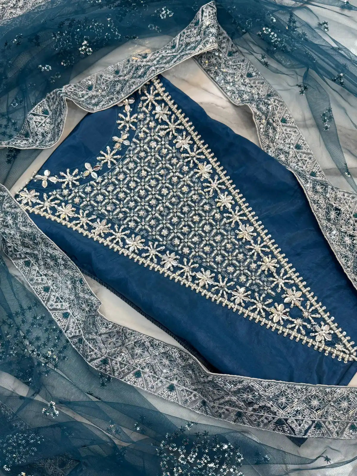 4PC ZINC RAW SILK FANCY SUIT FULLY EMBROIDERED WORK