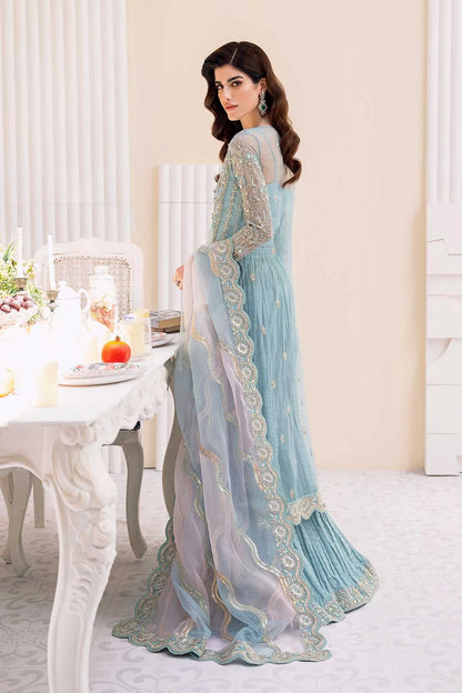 4PC ORGANZA SMOKE GREY HEAVY EMBROIDERY WORK PREMIUM STUFF