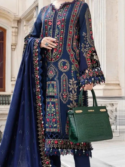 3PC PURE DHANAK HEAVY EMBROIDERED