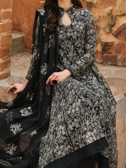 3PC PURE DHANAK HEAVY EMBROIDERED