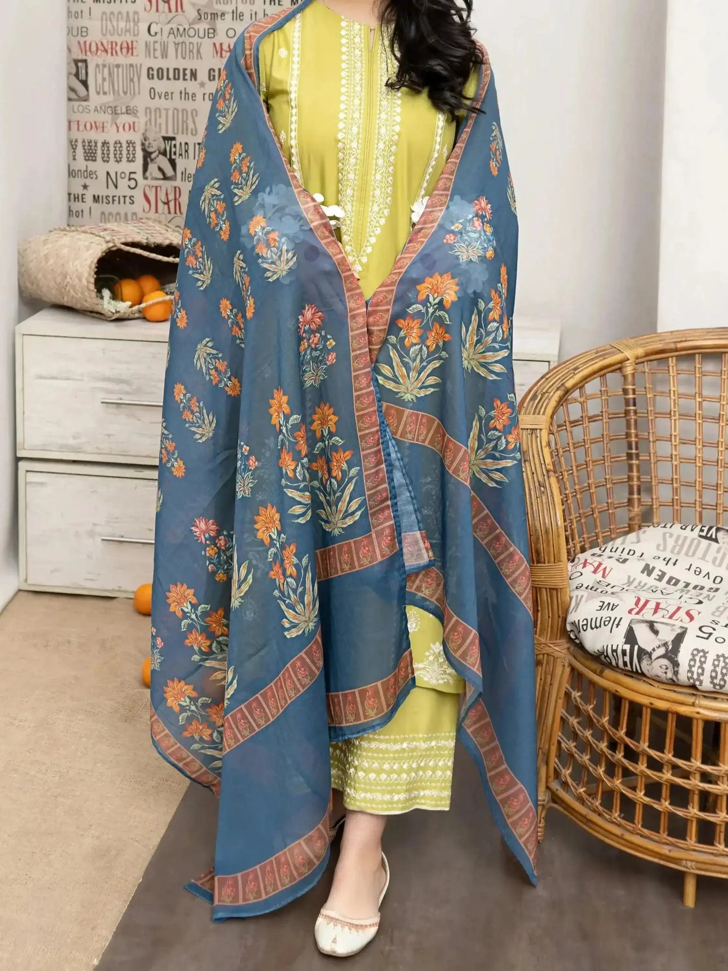 3PC PURE DHANAK HEAVY EMBROIDERED