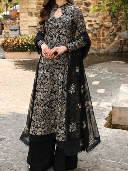 3PC PURE DHANAK HEAVY EMBROIDERED