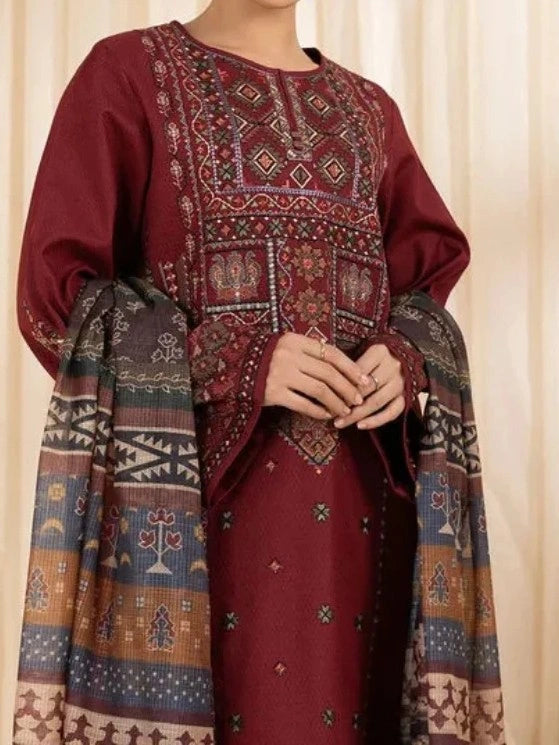 3PC PURE DHANAK HEAVY EMBROIDERED