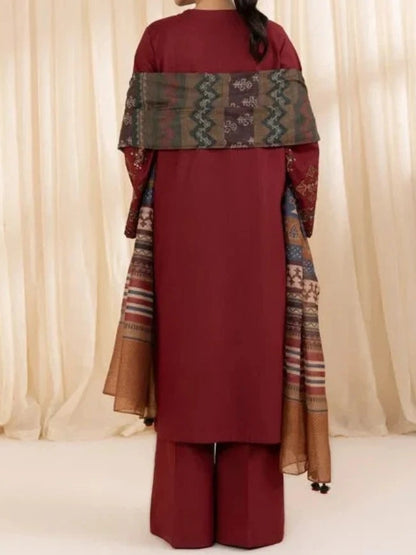 3PC PURE DHANAK HEAVY EMBROIDERED