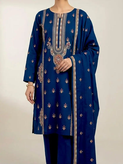 3PC PURE DHANAK ELEGANCE EMBROIDERED