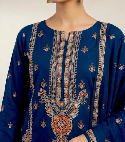 3PC PURE DHANAK ELEGANCE EMBROIDERED