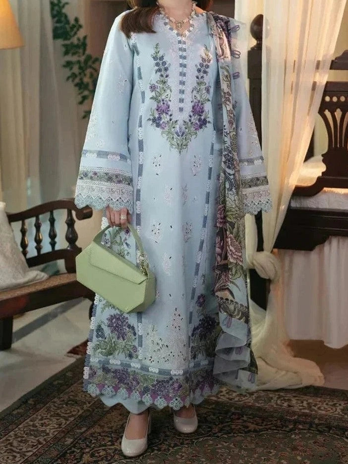 3PC PURE DHANAK HEAVY EMBROIDERED